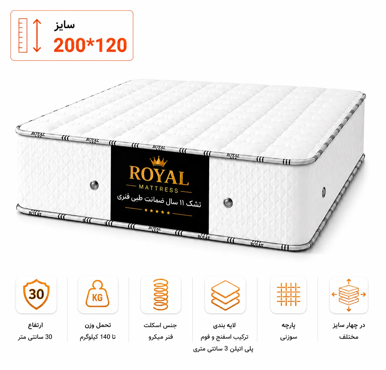 ChatGPT Image Jul 25, 2026, 11_03_13 PM-optimized تشک 11 سال ضمانت طبی فنری سایز 120*200 - Image 1